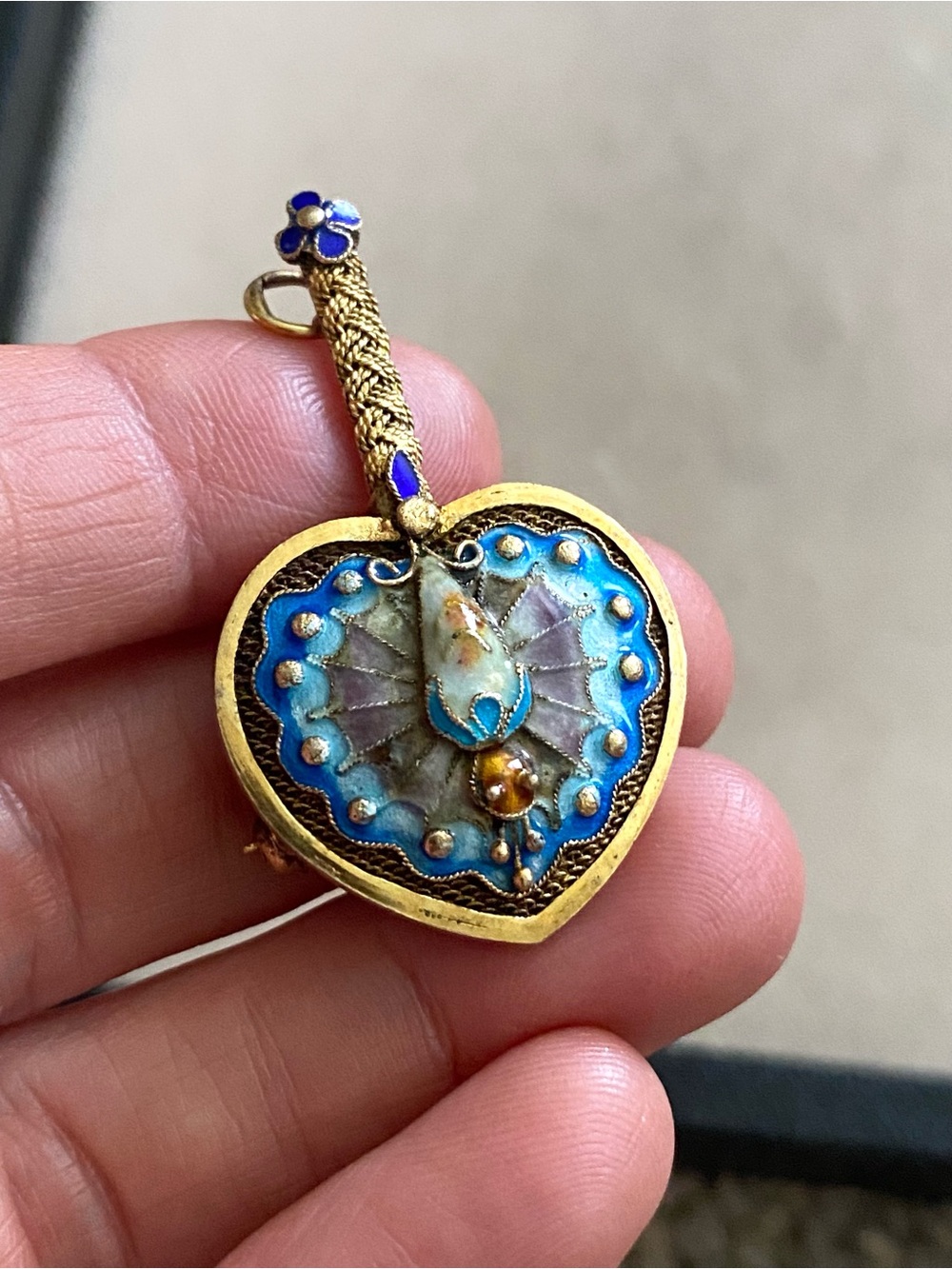 Vintage Chinese Export Silver Enamel Brooch
